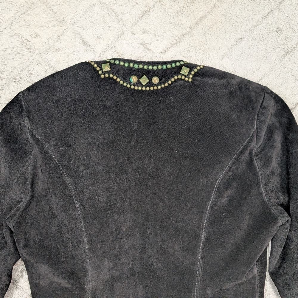 Double D Ranch Jacket Womens S Black Leather Suede Bronze Studded Patina Western - Picture 9 of 10